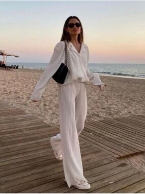 Storets Maria Flared Leg Plisse pant set